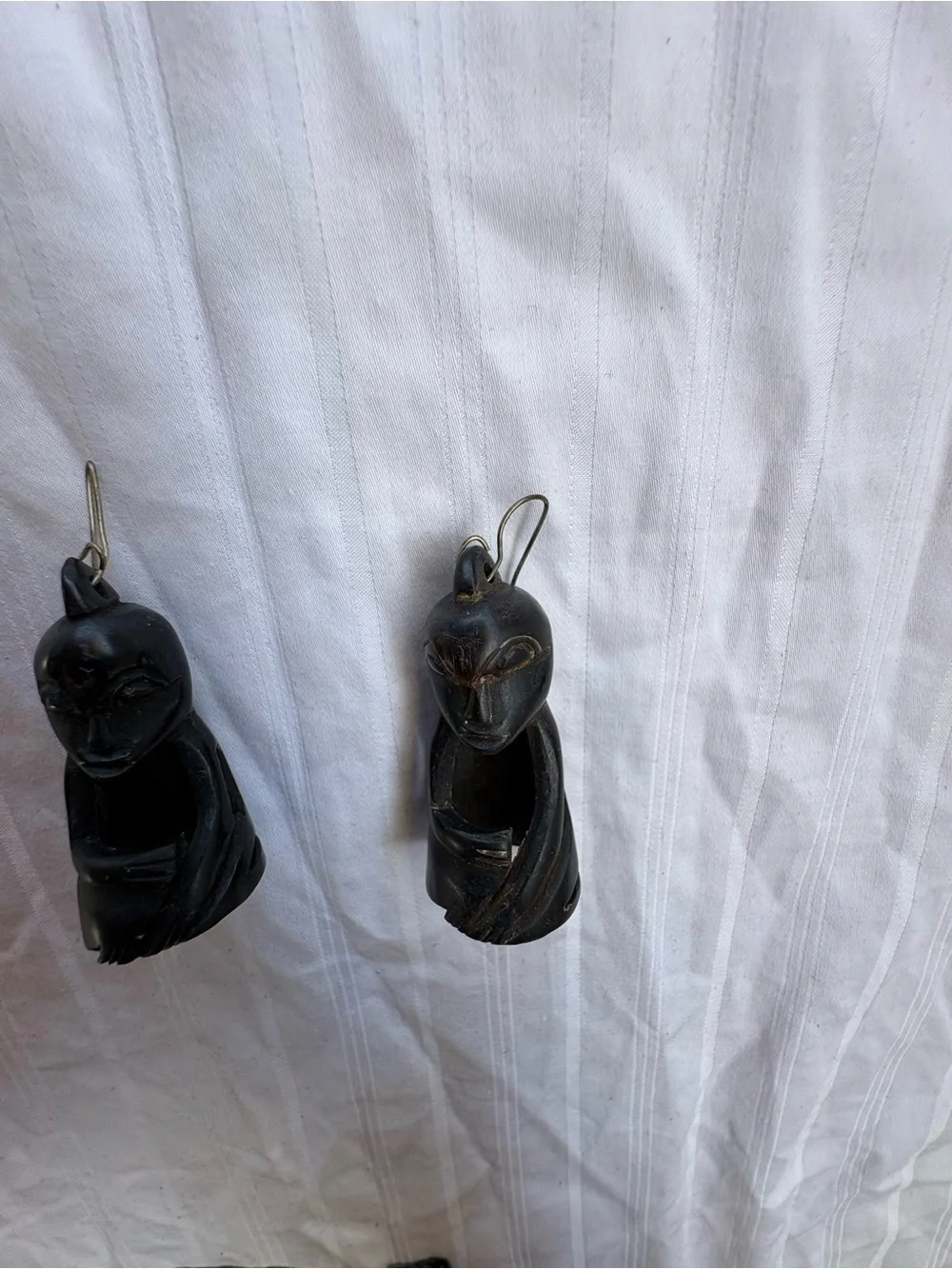 Black Carved Wood Drop Earrings